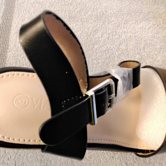 Viapipa Black Strappy Wedge Sandals Espadrille Size 6 Ankle Strap Platform heel - Picture 6 of 13